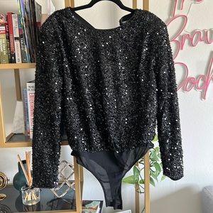 Black long sleeve sequins bodysuit vici